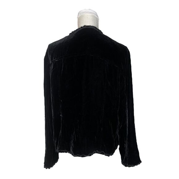 Chico’s Silk Blend Velvet Cardigan Style Jacket With Ruffle Detail - Picture 4 of 14